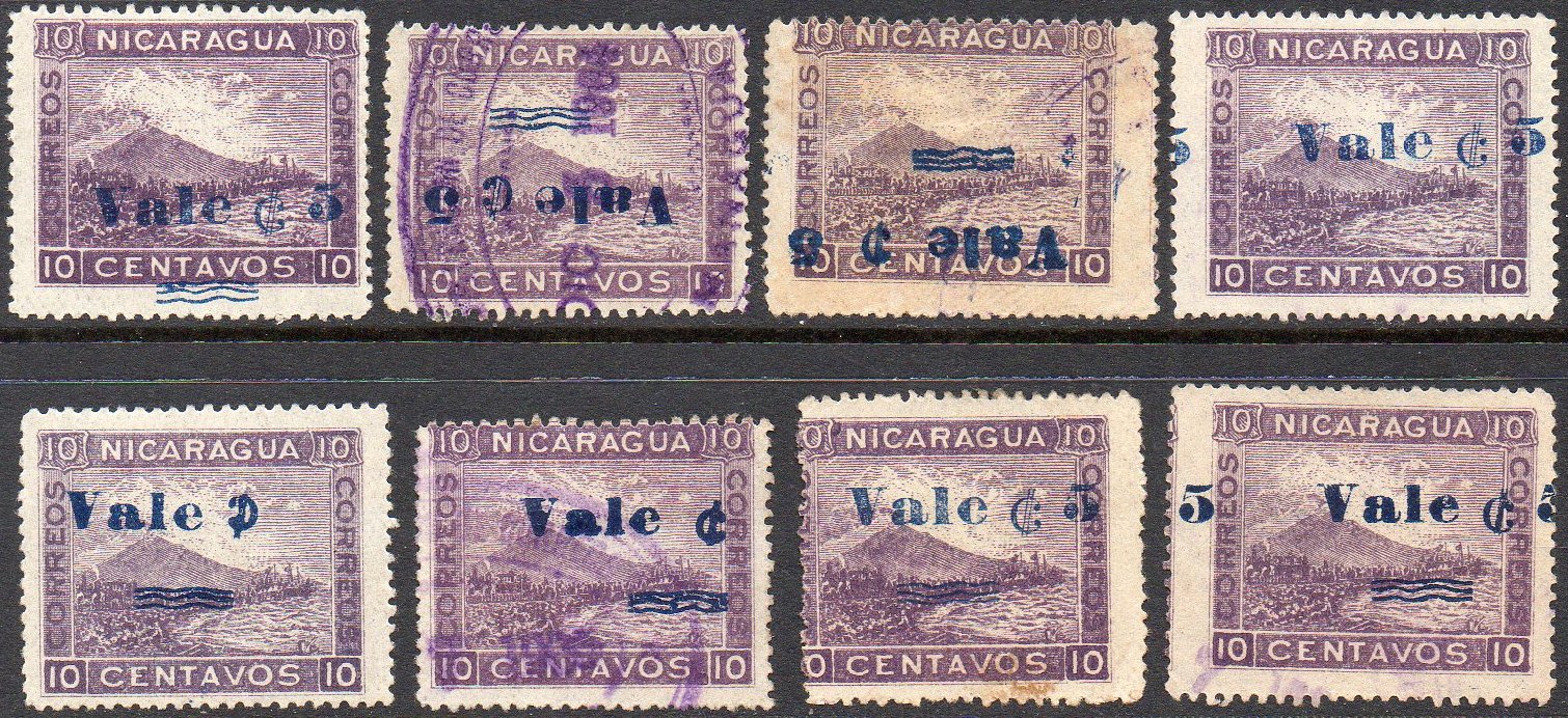timbres-poste sellos postales stamps Nicaragua Momotombo Volcano & Train 1904 15 centavos surcharge 15c/10c